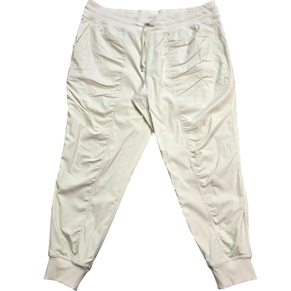 Lululemon Jogger Pants Womens 20 Beige Ribbed Elastic Waist Pockets Stretch